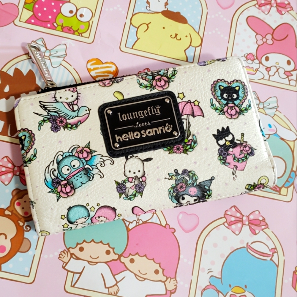 Hello sanrio loungefly tattoo print wallet coin bag
